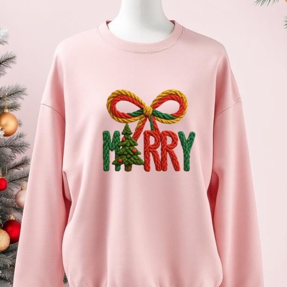 Merry Christmas Tree Rope Sweatshirt Pink S M L XL XXL Soft realistic 3D New - Picture 2 of 13
